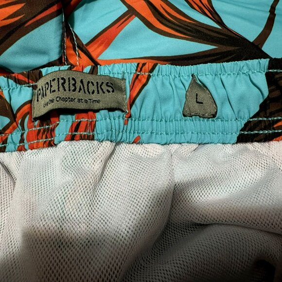 Mens Original Paperbacks Waikiki Volley Swim Trunks Turquoise & Orange Sz L - Picture 6 of 6